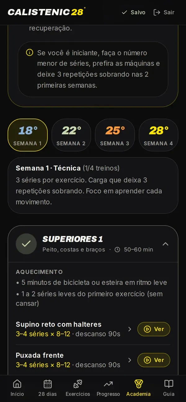 Área Premium com treinos de academia personalizados